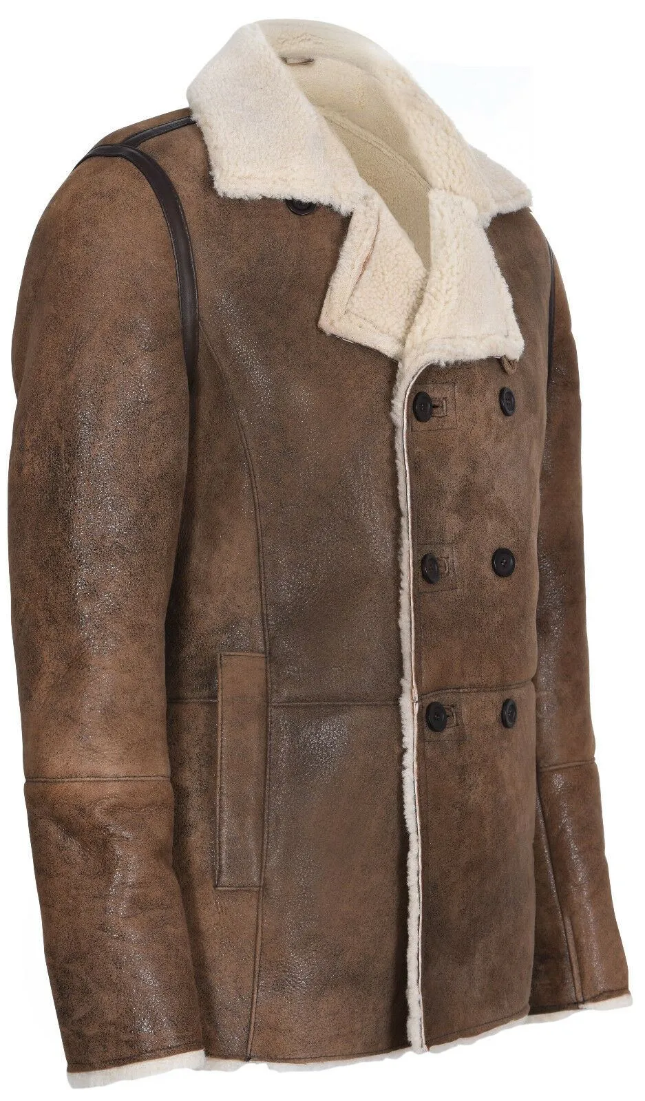 Mens Double Breasted Shearling Sheepskin Coat-Kington