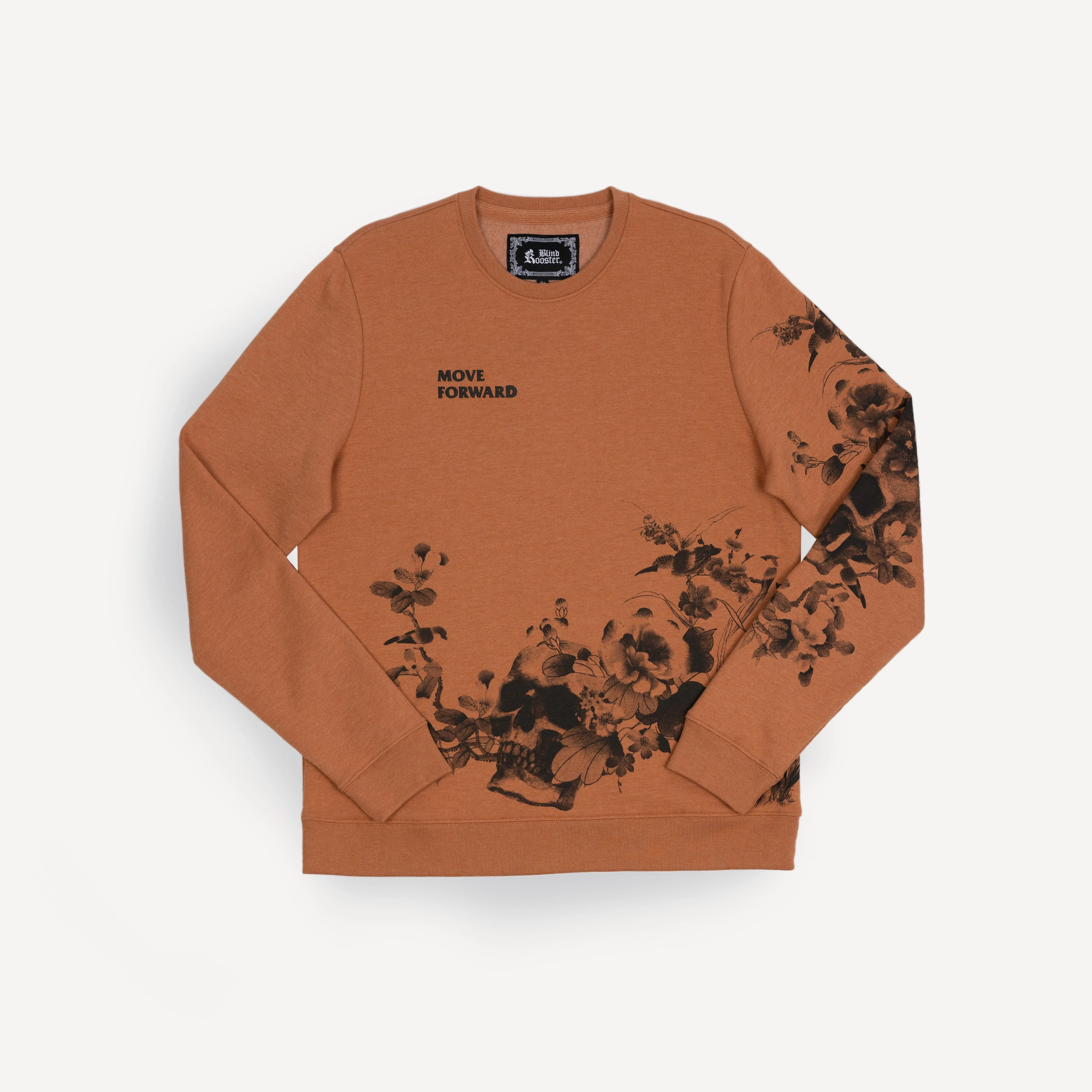 Mens Graphic Wraparound Crewneck Sweatshirt - Amber Brown / Move Forward