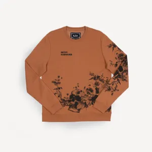Mens Graphic Wraparound Crewneck Sweatshirt - Amber Brown / Move Forward