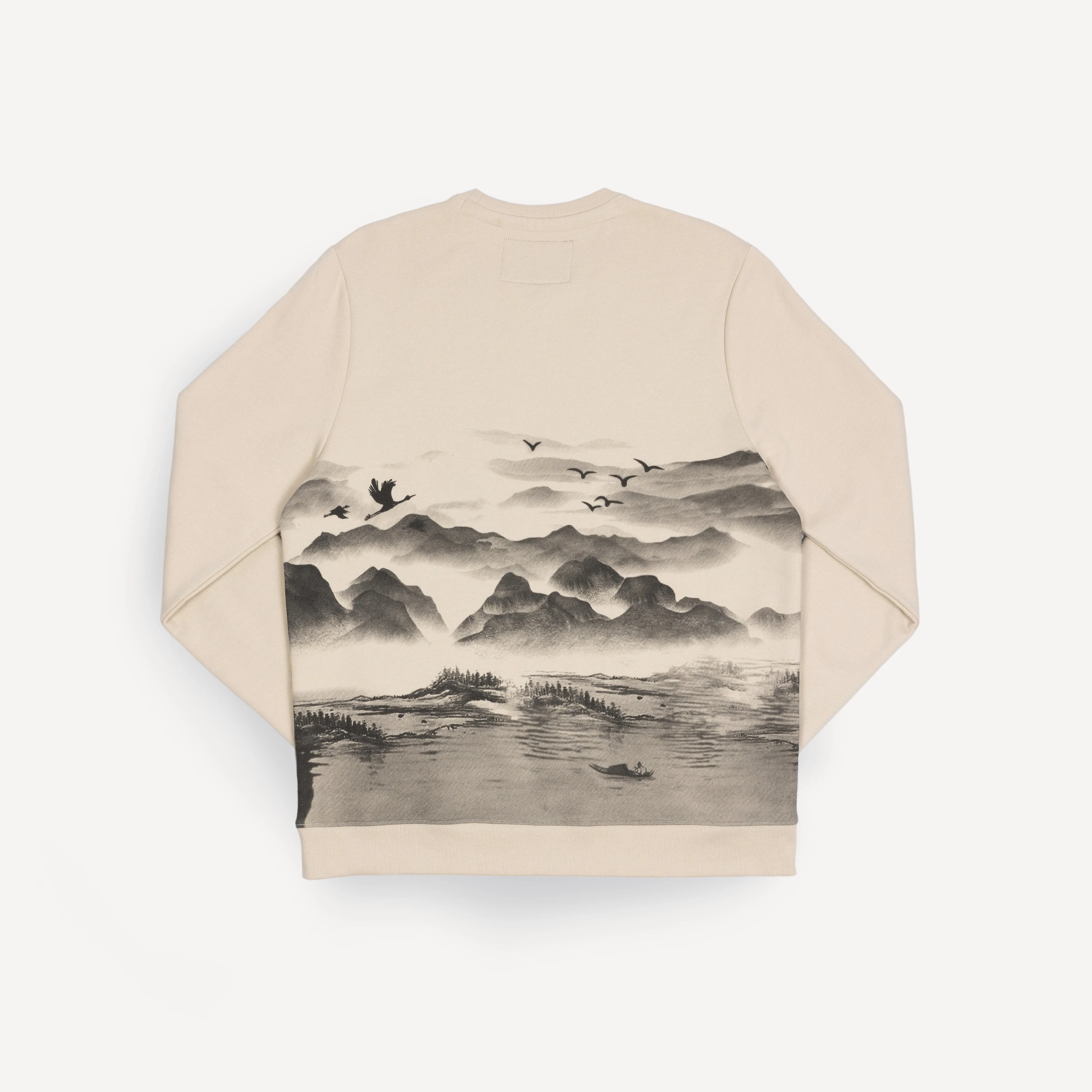 Mens Graphic Wraparound Crewneck Sweatshirt - Oatmeal / Kanji Dream