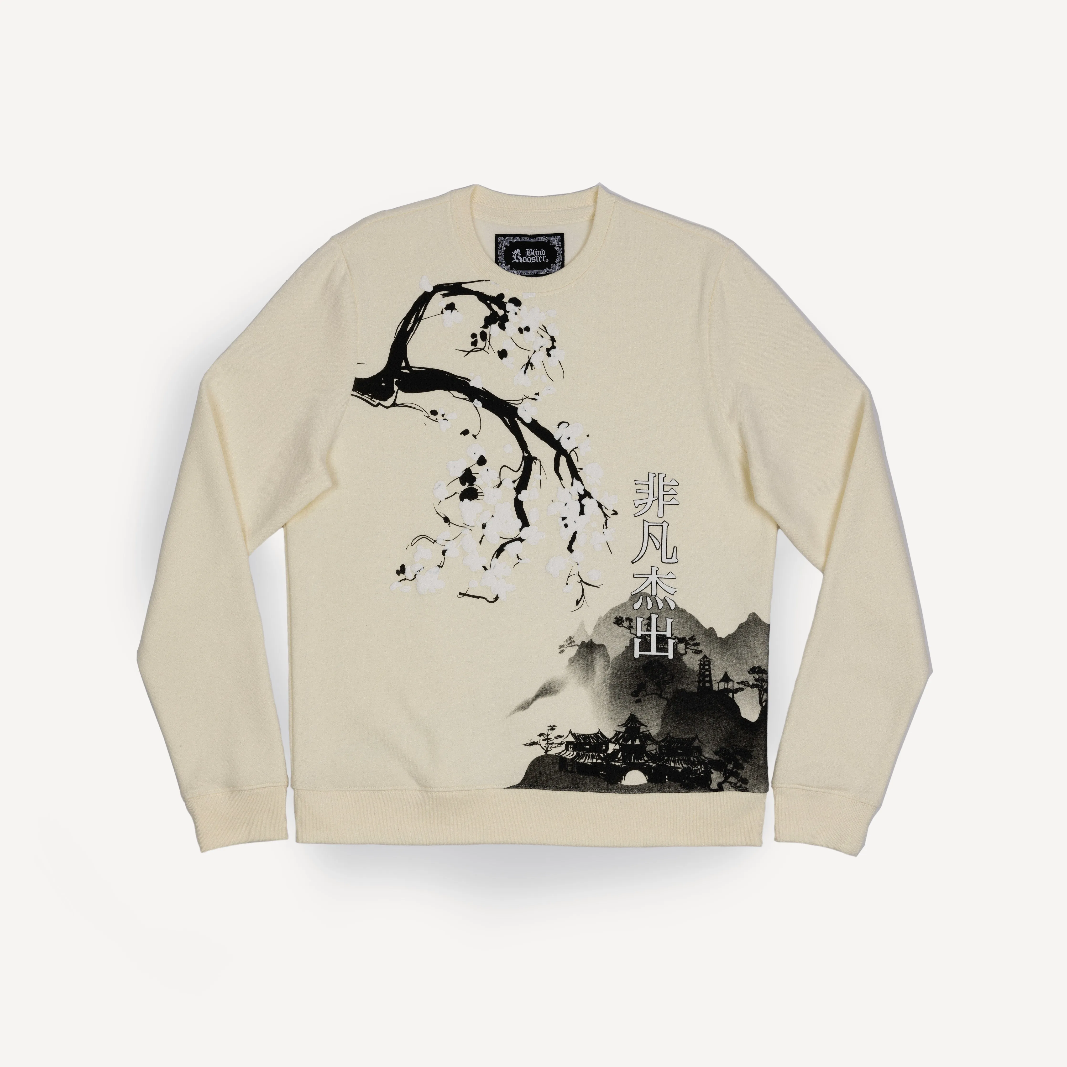 Mens Graphic Wraparound Crewneck Sweatshirt - Sugar Swizzle / Kanji Extraordinary