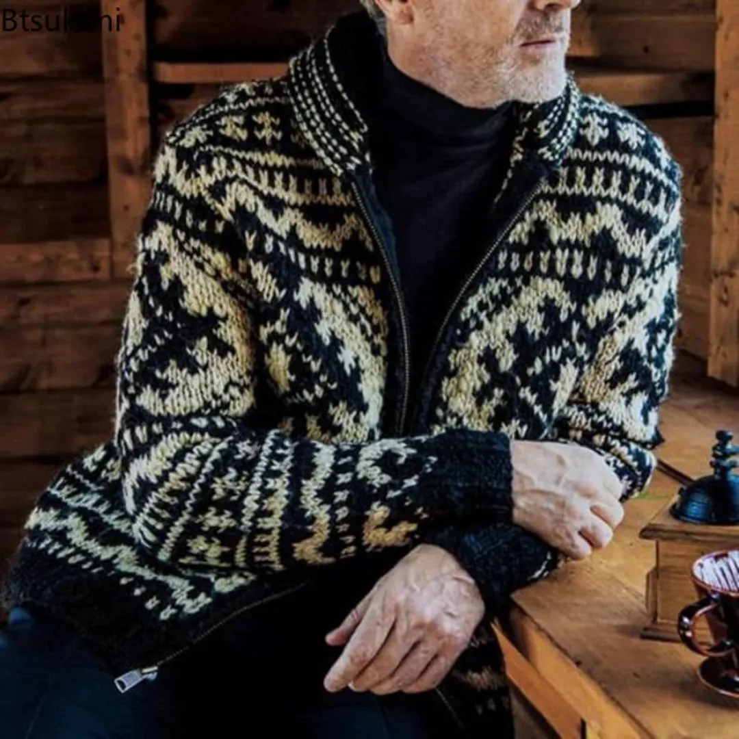 Men's Hand-Knitted Cardigan with Classic Fit