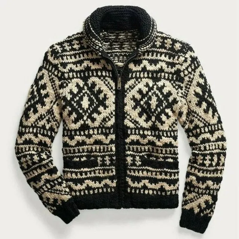 Men's Hand-Knitted Cardigan with Classic Fit