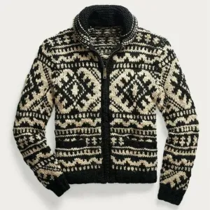 Men's Hand-Knitted Cardigan with Classic Fit