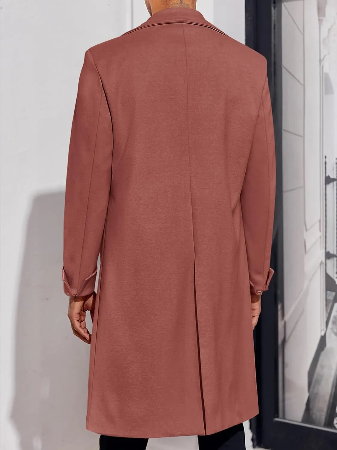 Men's Notch Lapel Double Breasted Long Trench Coat Casual Cotton Blend Peacoat