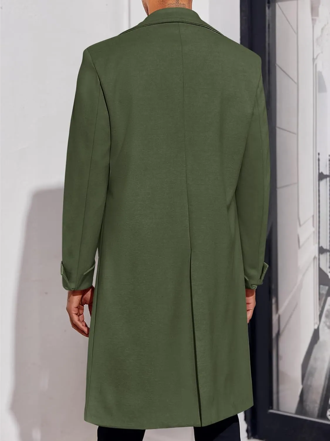 Men's Notch Lapel Double Breasted Long Trench Coat Casual Cotton Blend Peacoat