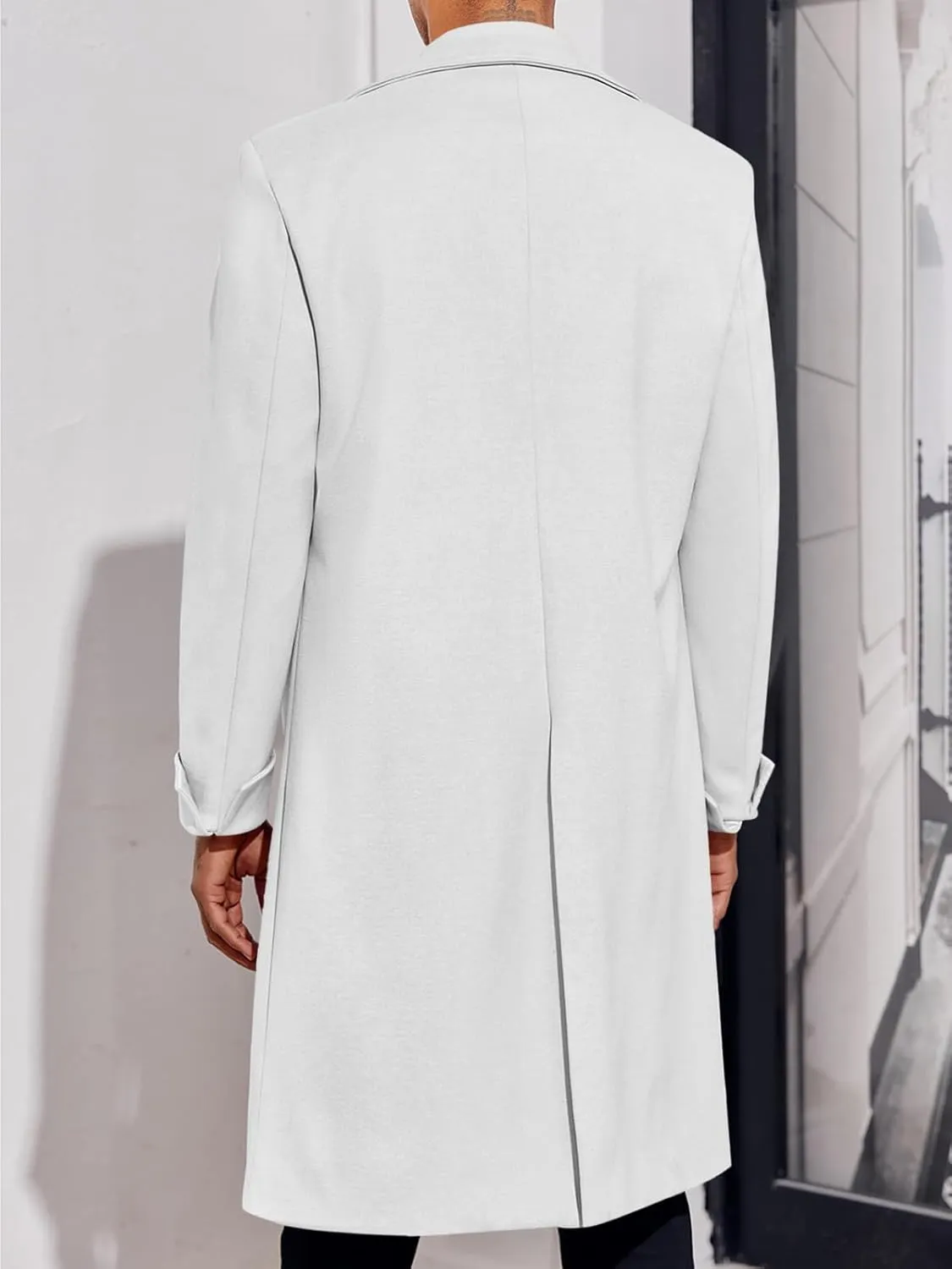 Men's Notch Lapel Double Breasted Long Trench Coat Casual Cotton Blend Peacoat