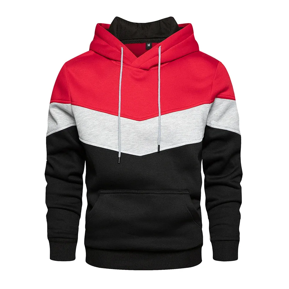 Men's Patchwork Hooded Sweatshirt - Casual Fleece Warm Hoodies for Autumn Winter
