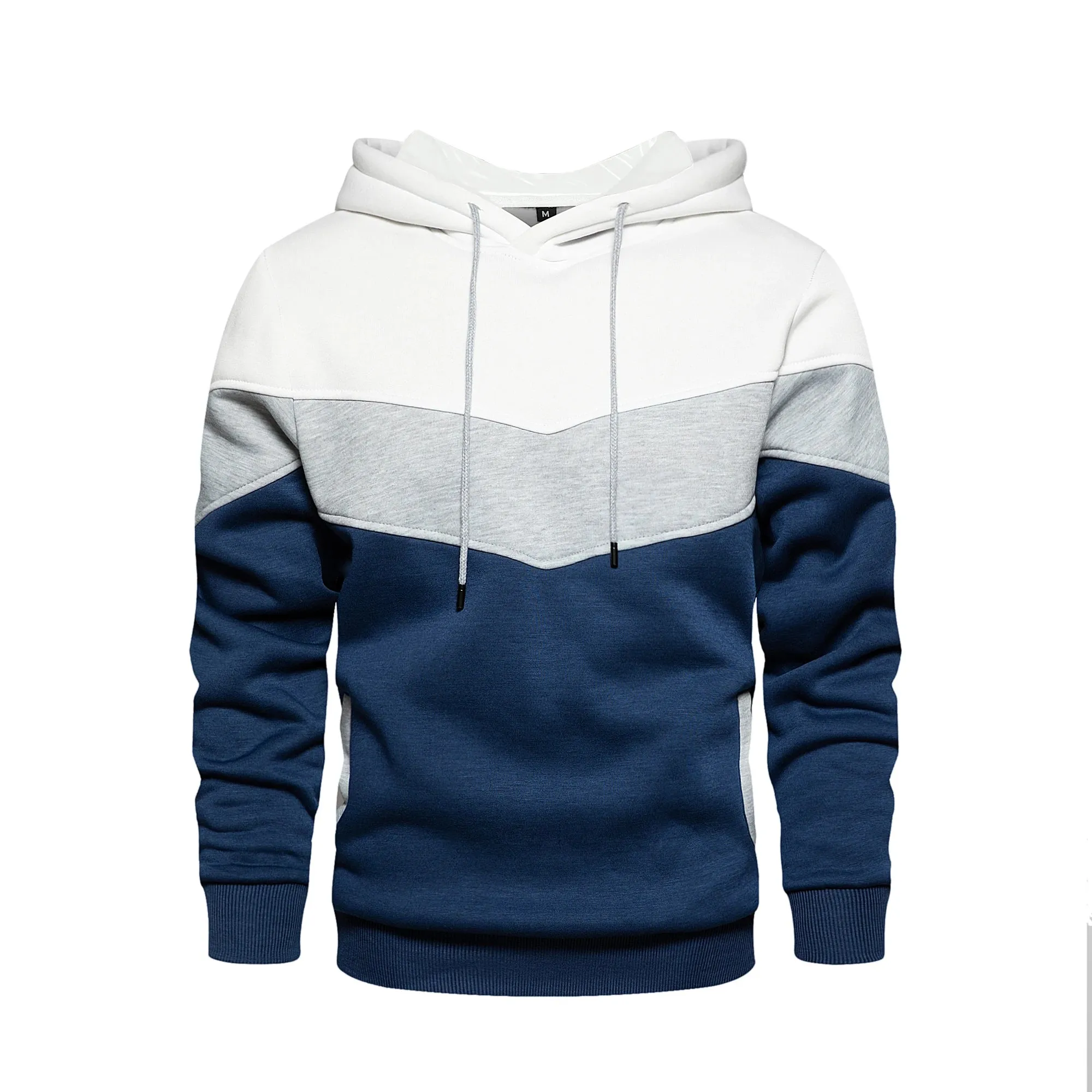 Men's Patchwork Hooded Sweatshirt - Casual Fleece Warm Hoodies for Autumn Winter
