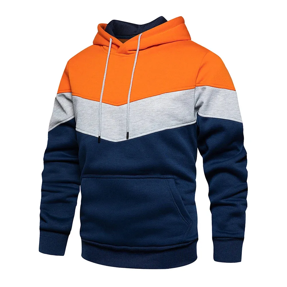 Men's Patchwork Hooded Sweatshirt - Casual Fleece Warm Hoodies for Autumn Winter