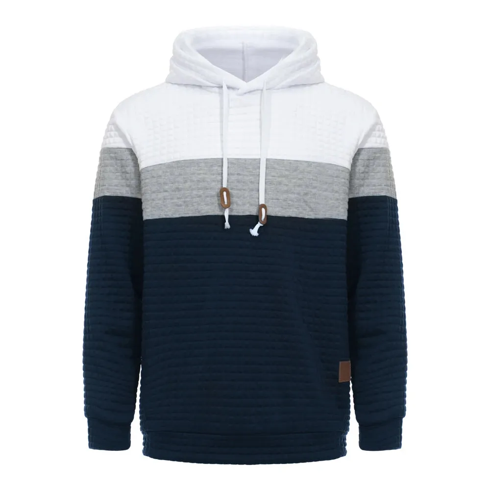Men's Patchwork Hooded Sweatshirt - Casual Fleece Warm Hoodies for Autumn Winter