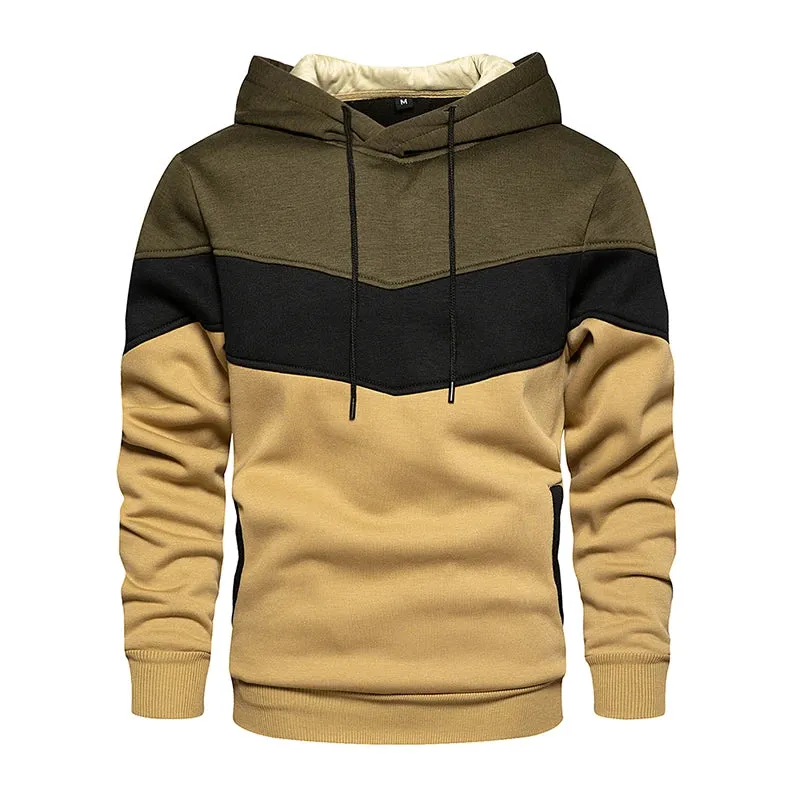 Men's Patchwork Hooded Sweatshirt - Casual Fleece Warm Hoodies for Autumn Winter