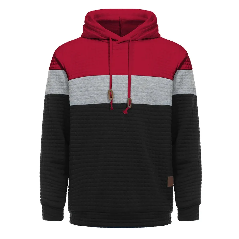 Men's Patchwork Hooded Sweatshirt - Casual Fleece Warm Hoodies for Autumn Winter