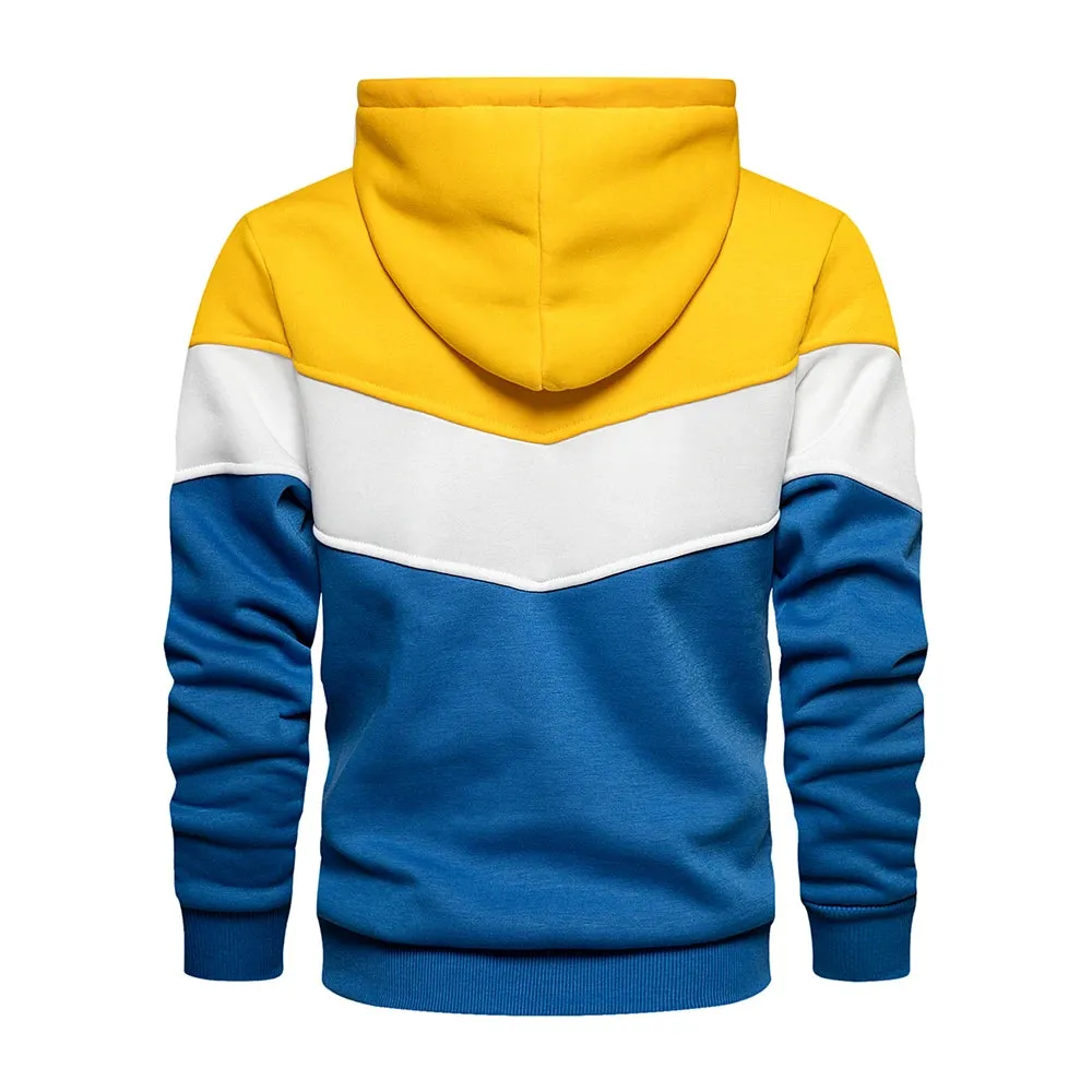 Men's Patchwork Hooded Sweatshirt - Casual Fleece Warm Hoodies for Autumn Winter