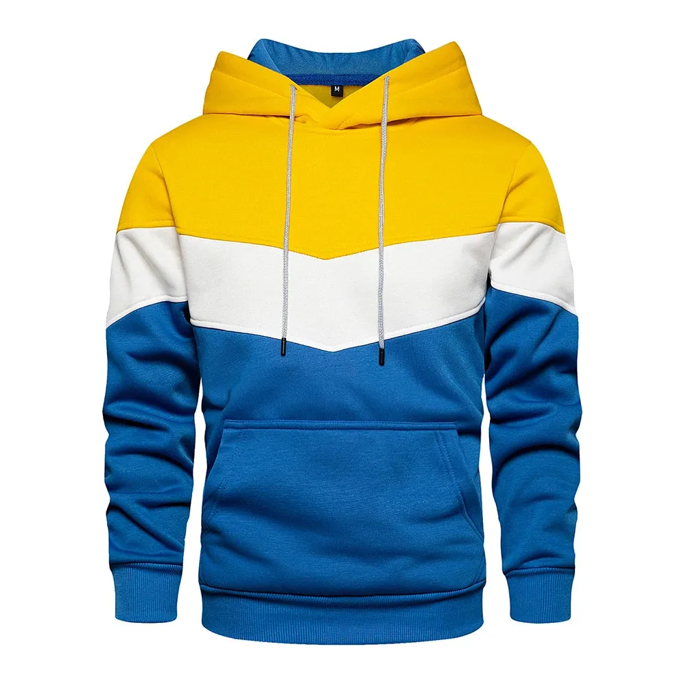 Men's Patchwork Hooded Sweatshirt - Casual Fleece Warm Hoodies for Autumn Winter