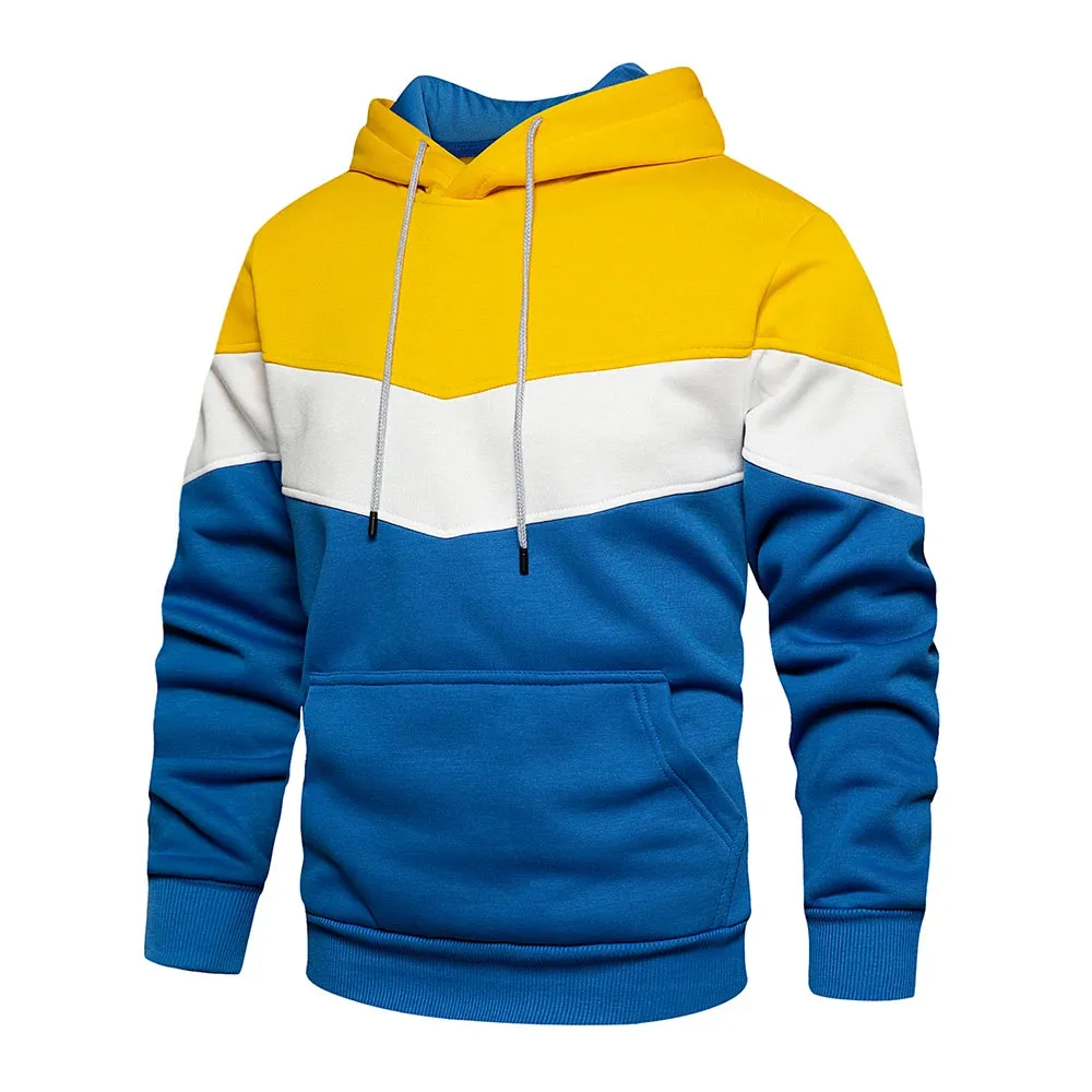 Men's Patchwork Hooded Sweatshirt - Casual Fleece Warm Hoodies for Autumn Winter