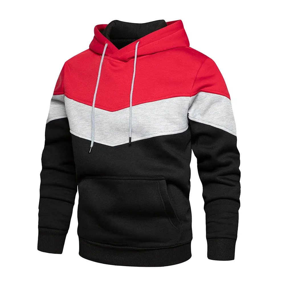 Men's Patchwork Hooded Sweatshirt - Casual Fleece Warm Hoodies for Autumn Winter