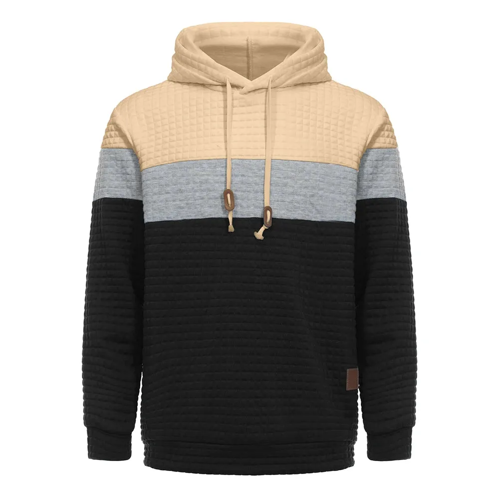 Men's Patchwork Hooded Sweatshirt - Casual Fleece Warm Hoodies for Autumn Winter