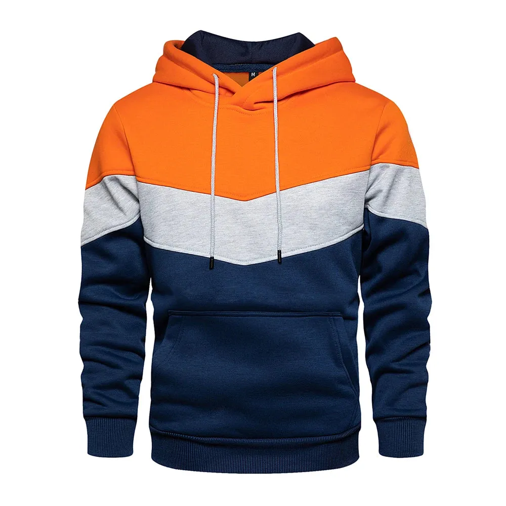 Men's Patchwork Hooded Sweatshirt - Casual Fleece Warm Hoodies for Autumn Winter