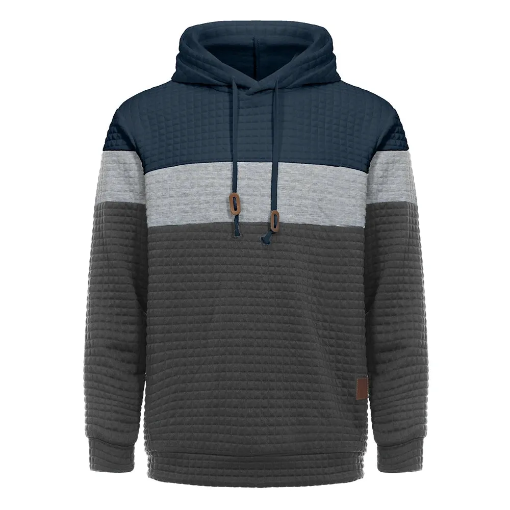 Men's Patchwork Hooded Sweatshirt - Casual Fleece Warm Hoodies for Autumn Winter