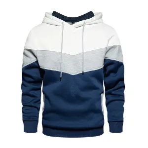 Men's Patchwork Hooded Sweatshirt - Casual Fleece Warm Hoodies for Autumn Winter