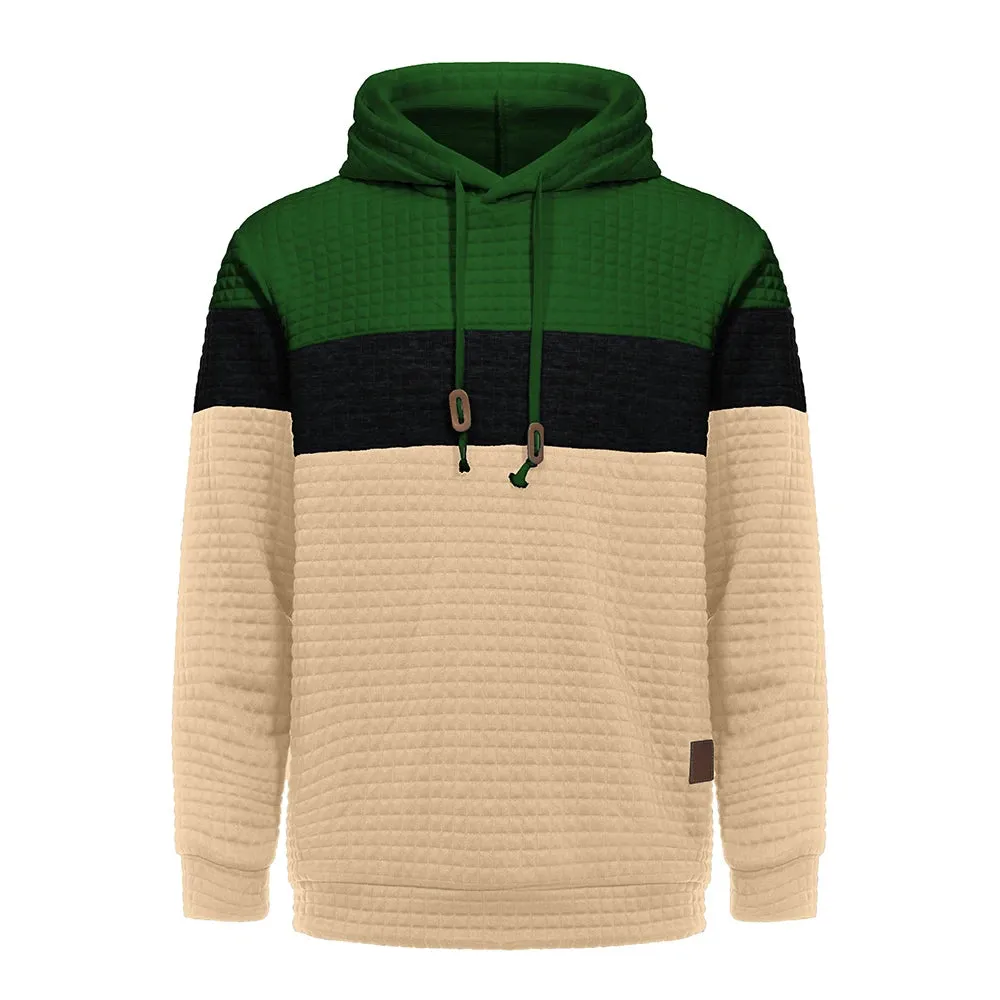 Men's Patchwork Hooded Sweatshirt - Casual Fleece Warm Hoodies for Autumn Winter