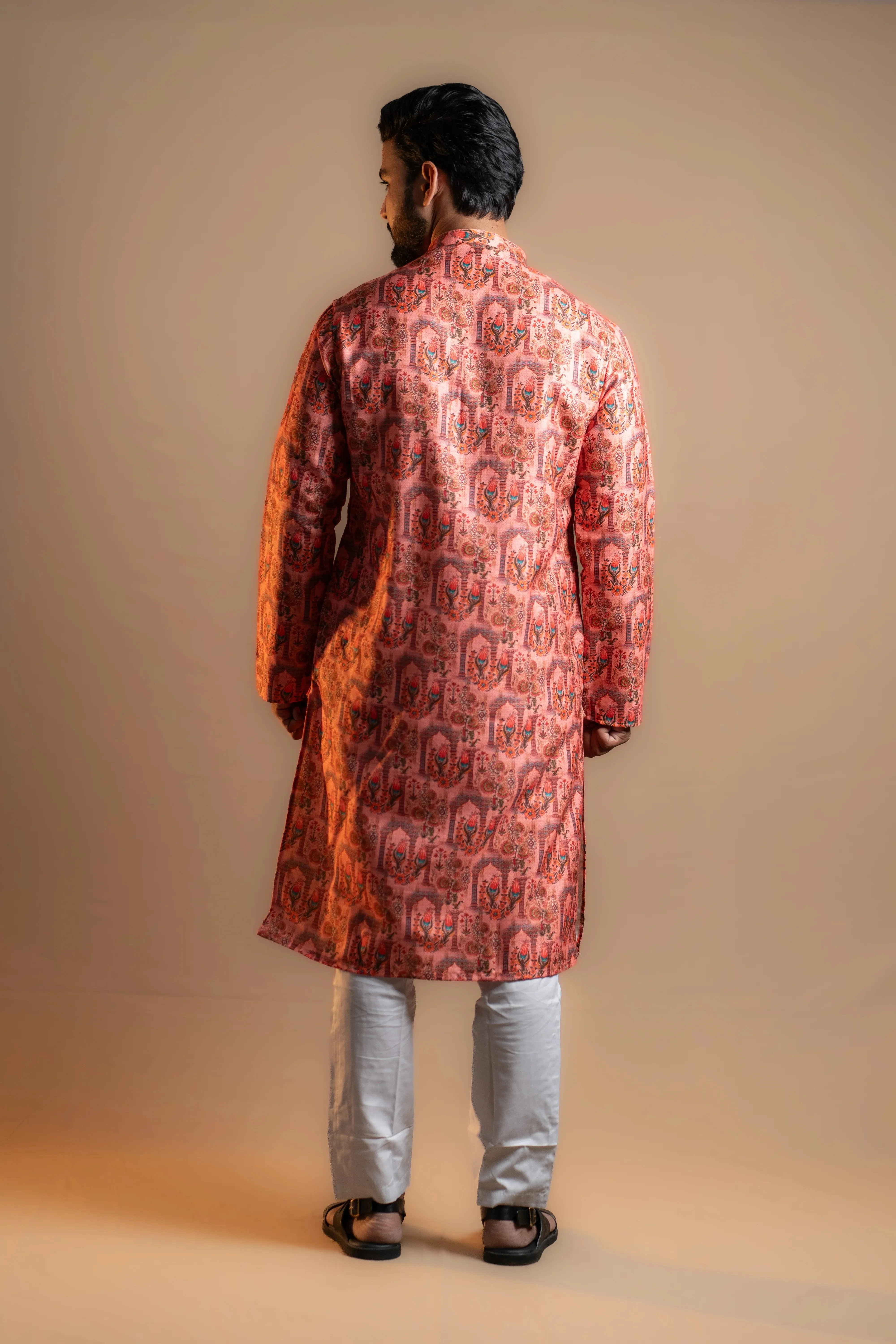 Men's Red Kurta Set with Subtle Floral Prints