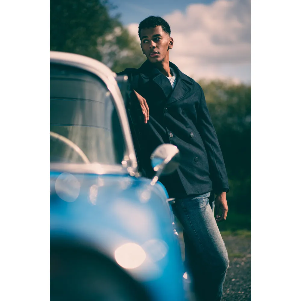 Men's Reef Pea Coat In Light Melton Fabric
