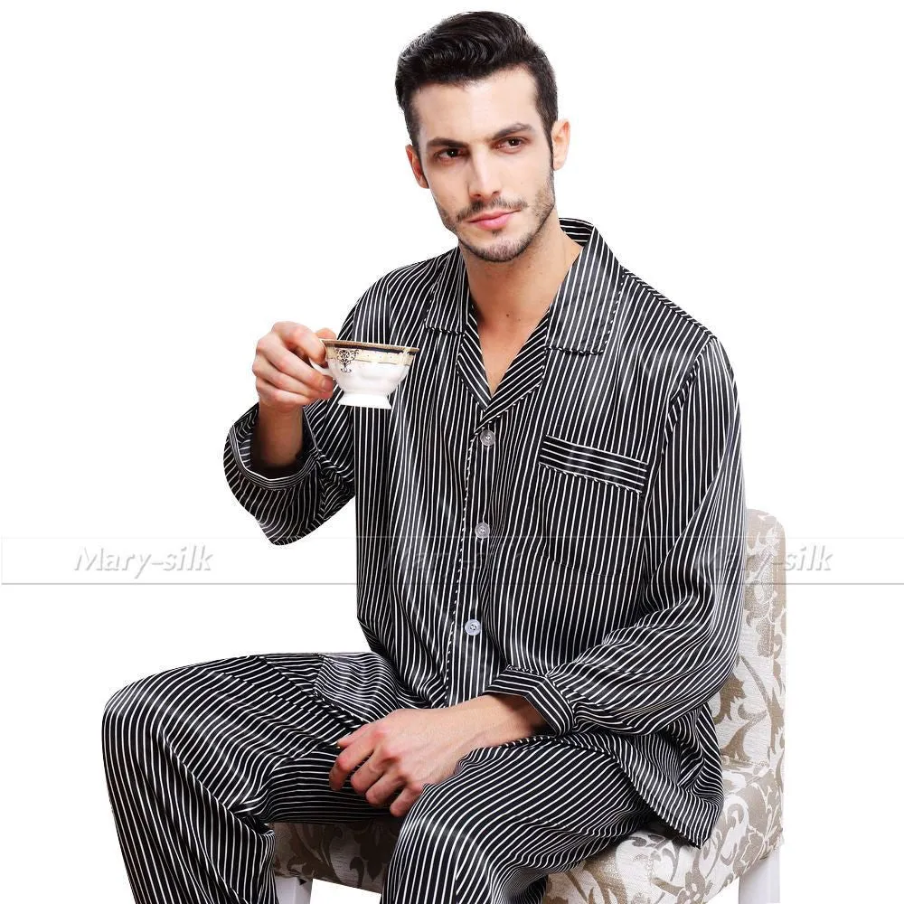 Mens Silk Satin Pajamas Set Pajama Pyjamas PJS Sleepwear Set Loungewear