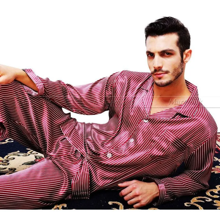 Mens Silk Satin Pajamas Set Pajama Pyjamas PJS Sleepwear Set Loungewear