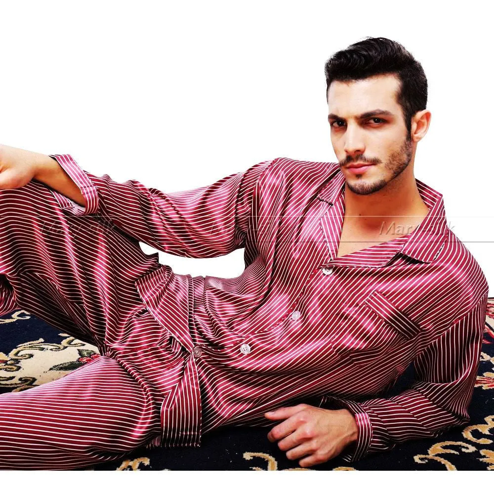 Mens Silk Satin Pajamas Set Pajama Pyjamas PJS Sleepwear Set Loungewear
