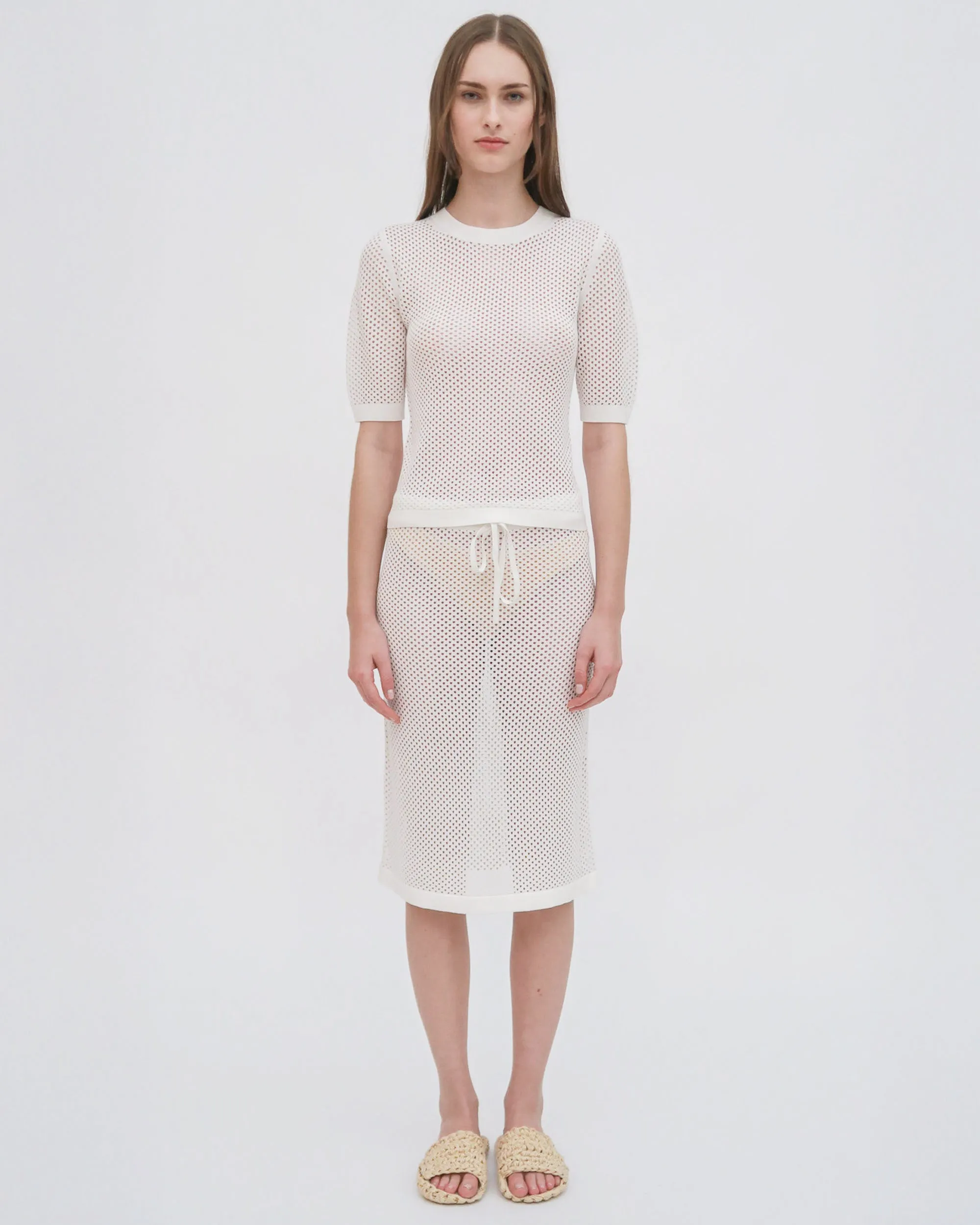 MESH CROPPED SLEEVE SWEATER