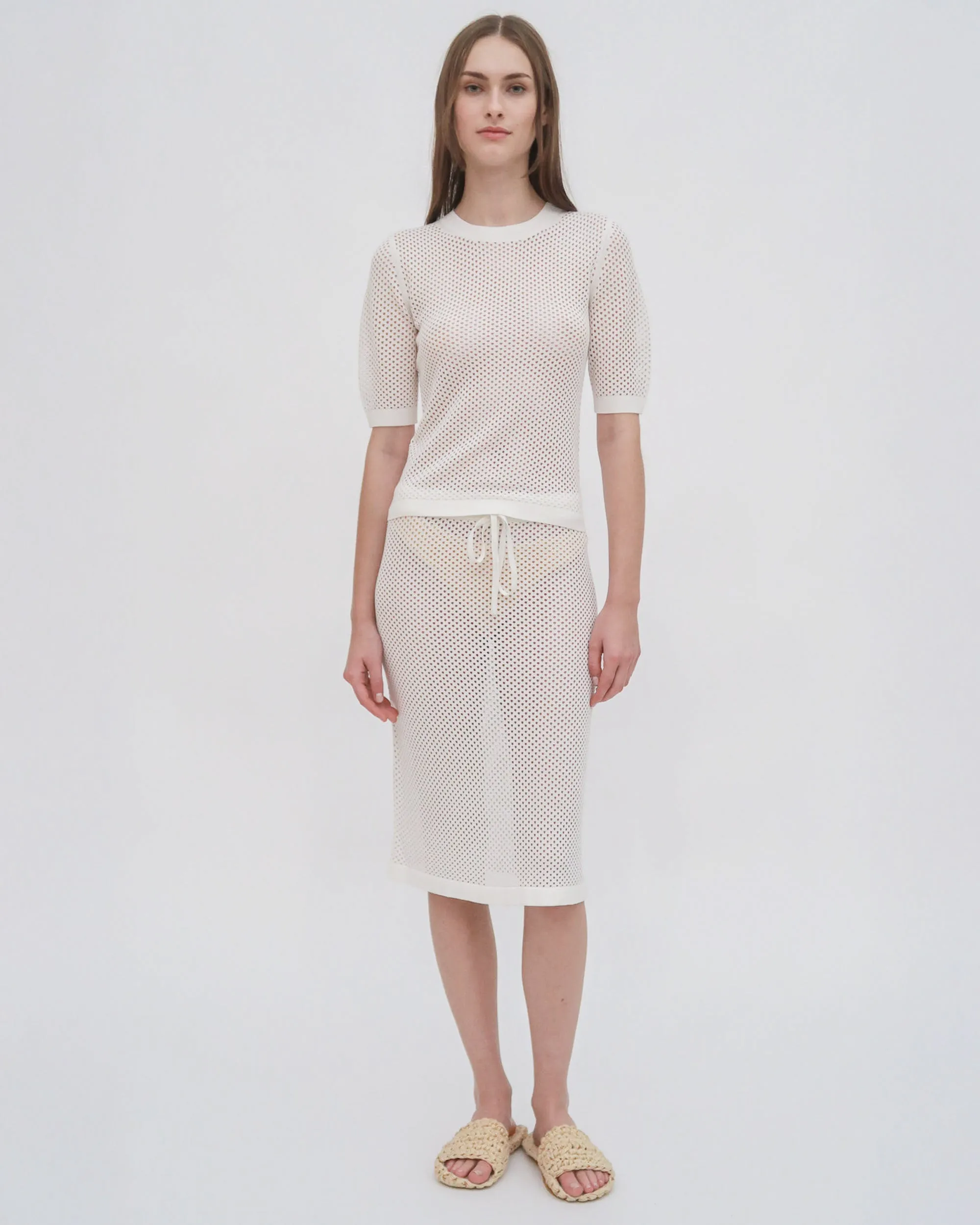 MESH CROPPED SLEEVE SWEATER