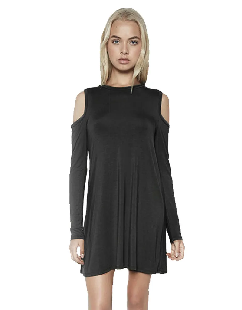Michael Lauren Radford L/S Open Shoulder Dress in Black