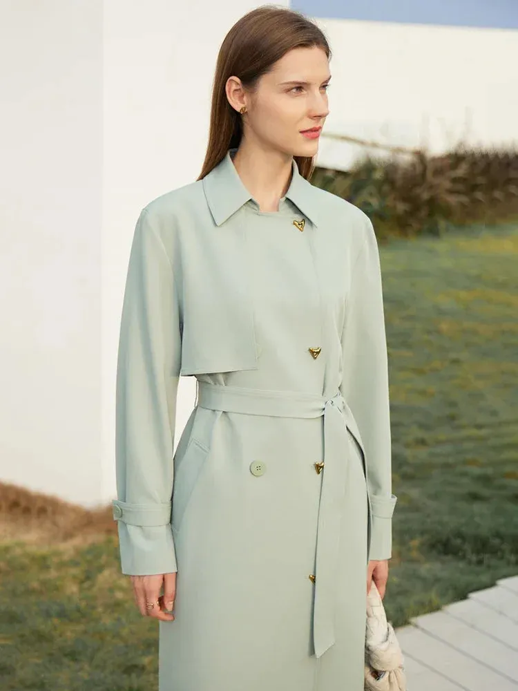 Minimalist French Trench Coat for Women – Spring Elegant Belted Jacket, Loose Fit, Solid Color, Commuter Casual Style