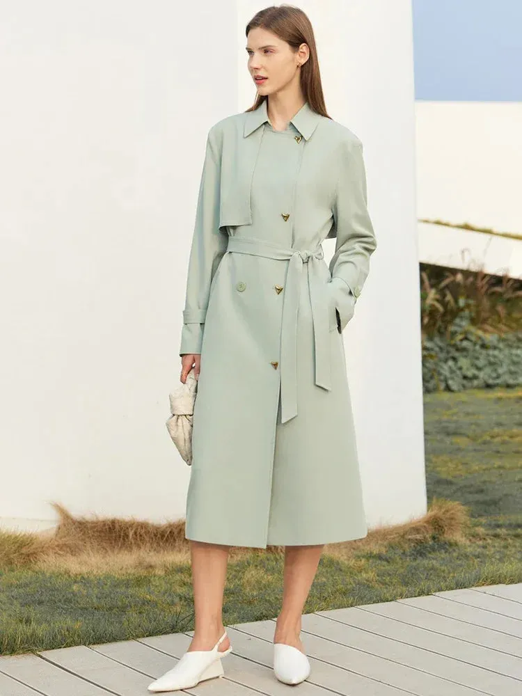 Minimalist French Trench Coat for Women – Spring Elegant Belted Jacket, Loose Fit, Solid Color, Commuter Casual Style