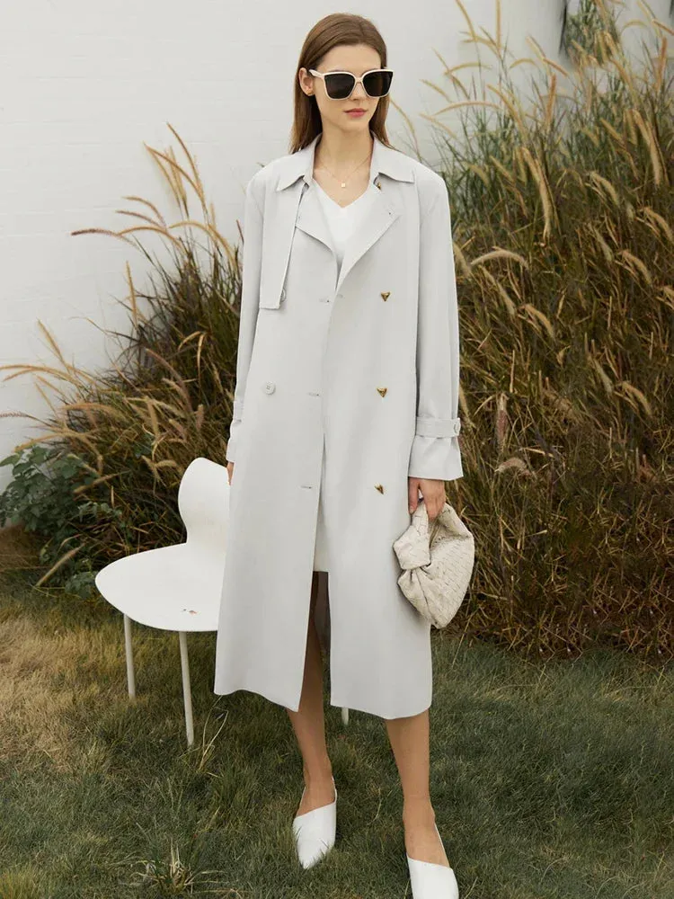 Minimalist French Trench Coat for Women – Spring Elegant Belted Jacket, Loose Fit, Solid Color, Commuter Casual Style