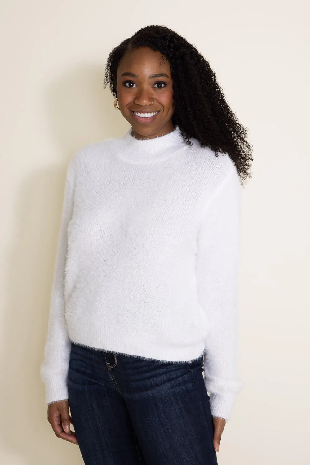 Miracle Mock Neck Eyelash Sweater for Women in White | W2306-IVORY