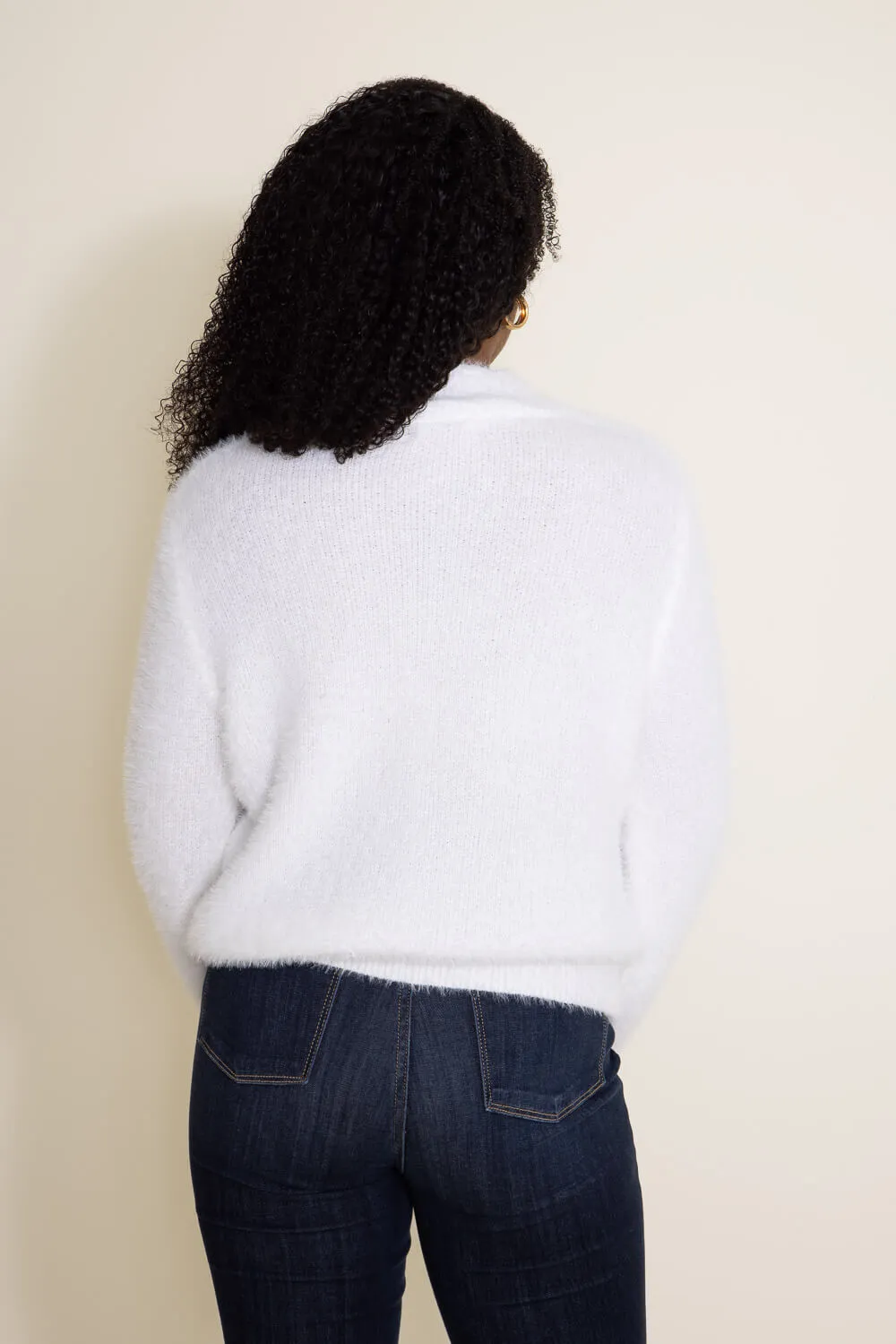 Miracle Mock Neck Eyelash Sweater for Women in White | W2306-IVORY