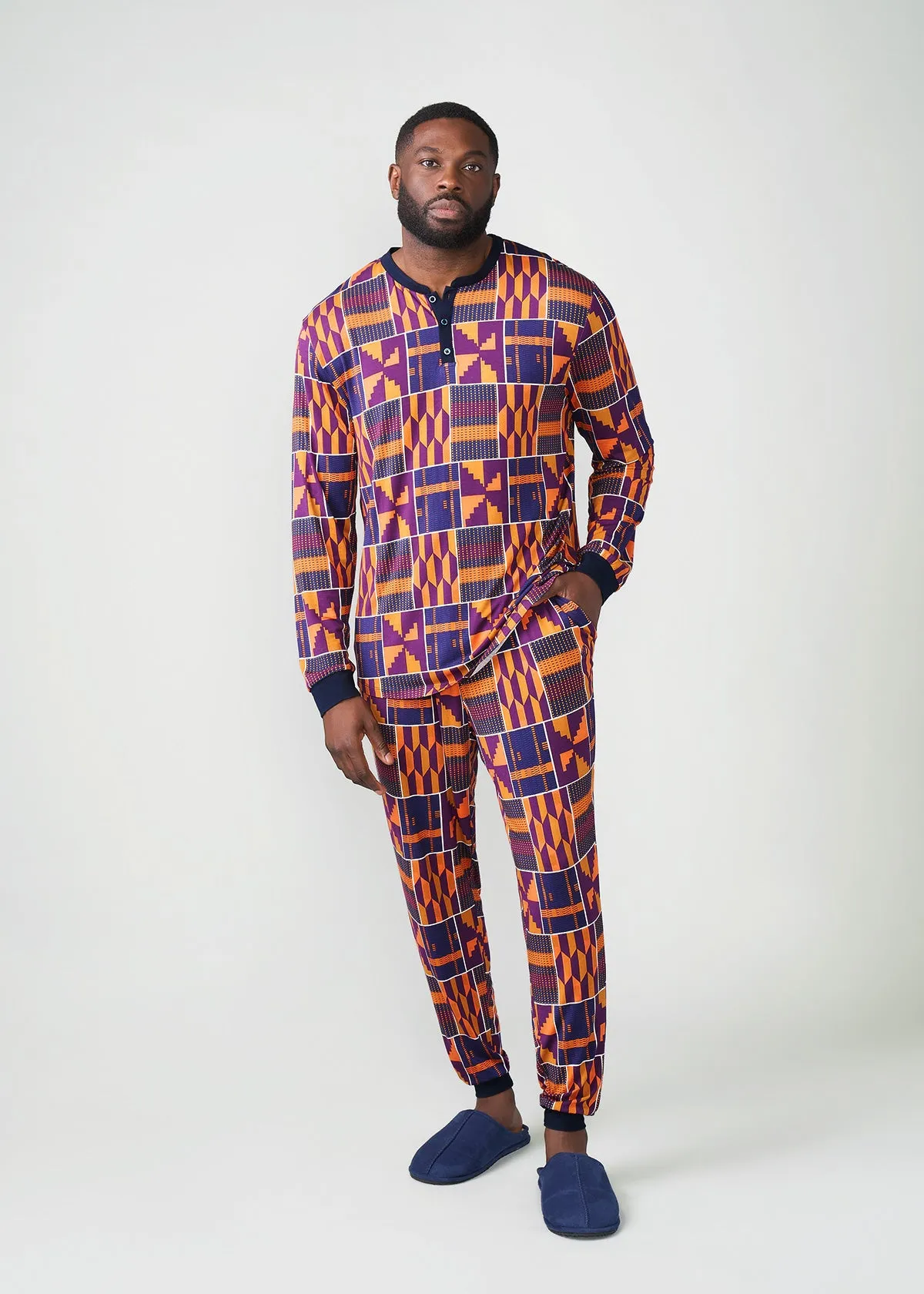 Mobisi Men's African Print Pajama Set (Harvest Orange Kente)