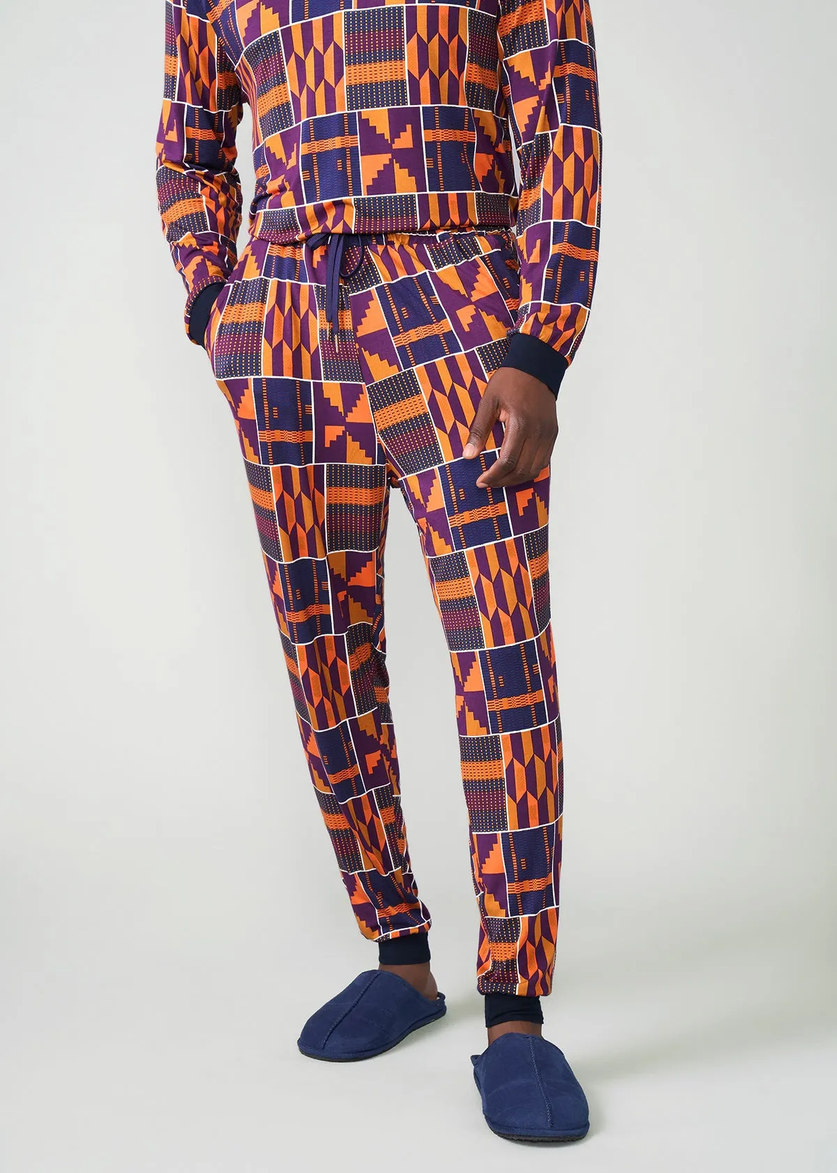 Mobisi Men's African Print Pajama Set (Harvest Orange Kente)