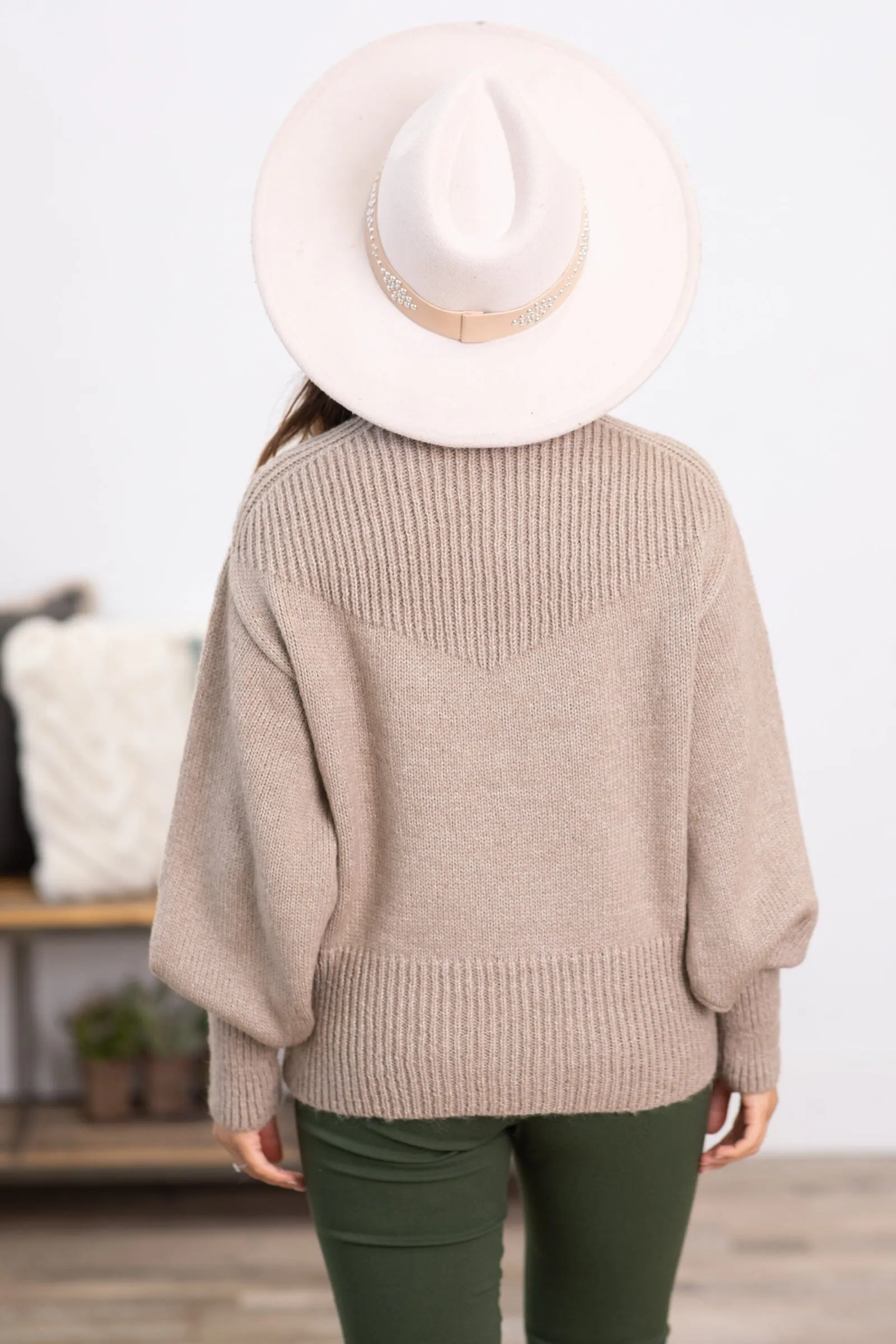 Mocha Balloon Sleeve Mock Neck Sweater