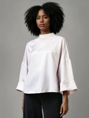 Mock Neck Satin Blouse
