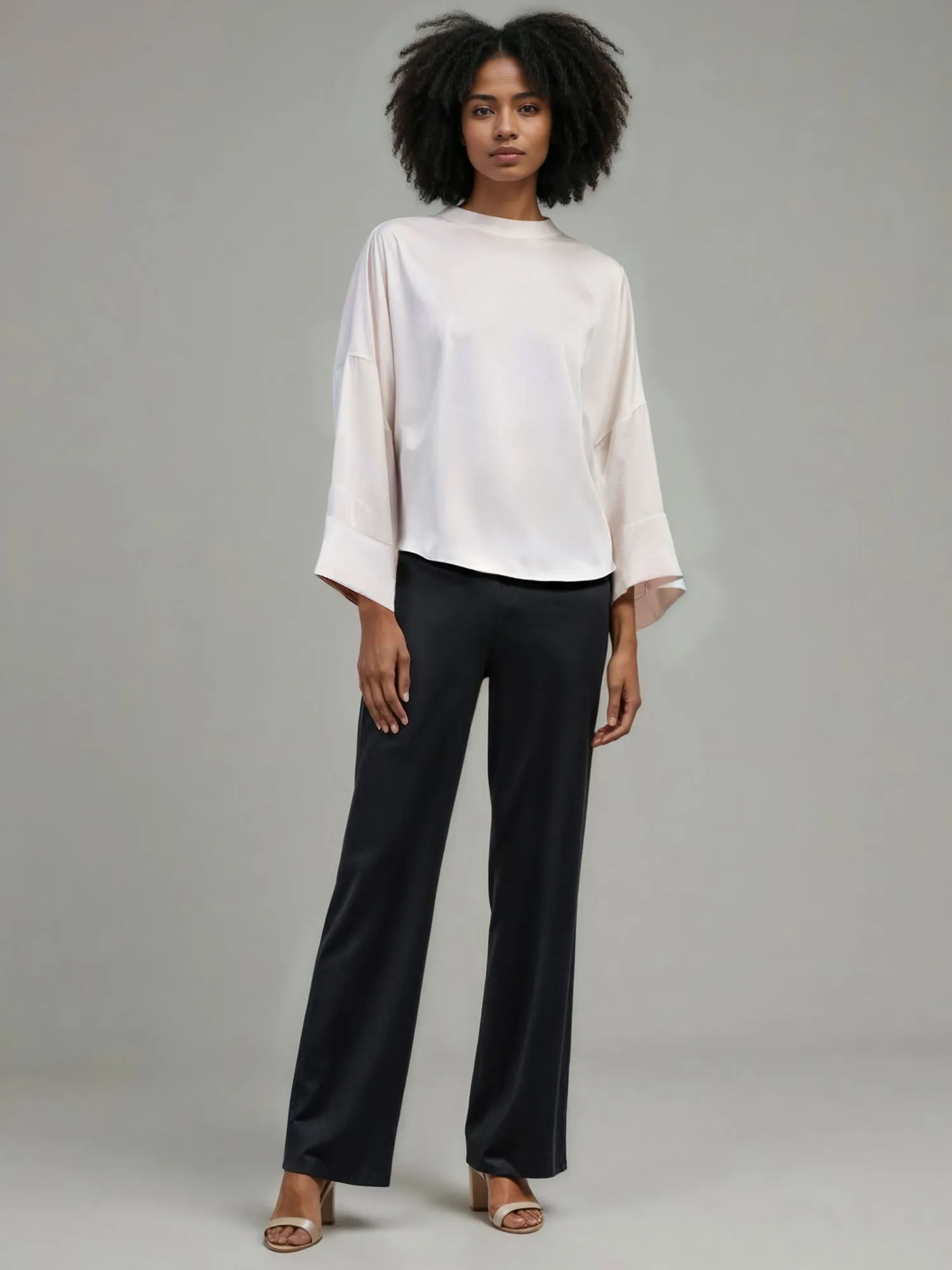 Mock Neck Satin Blouse