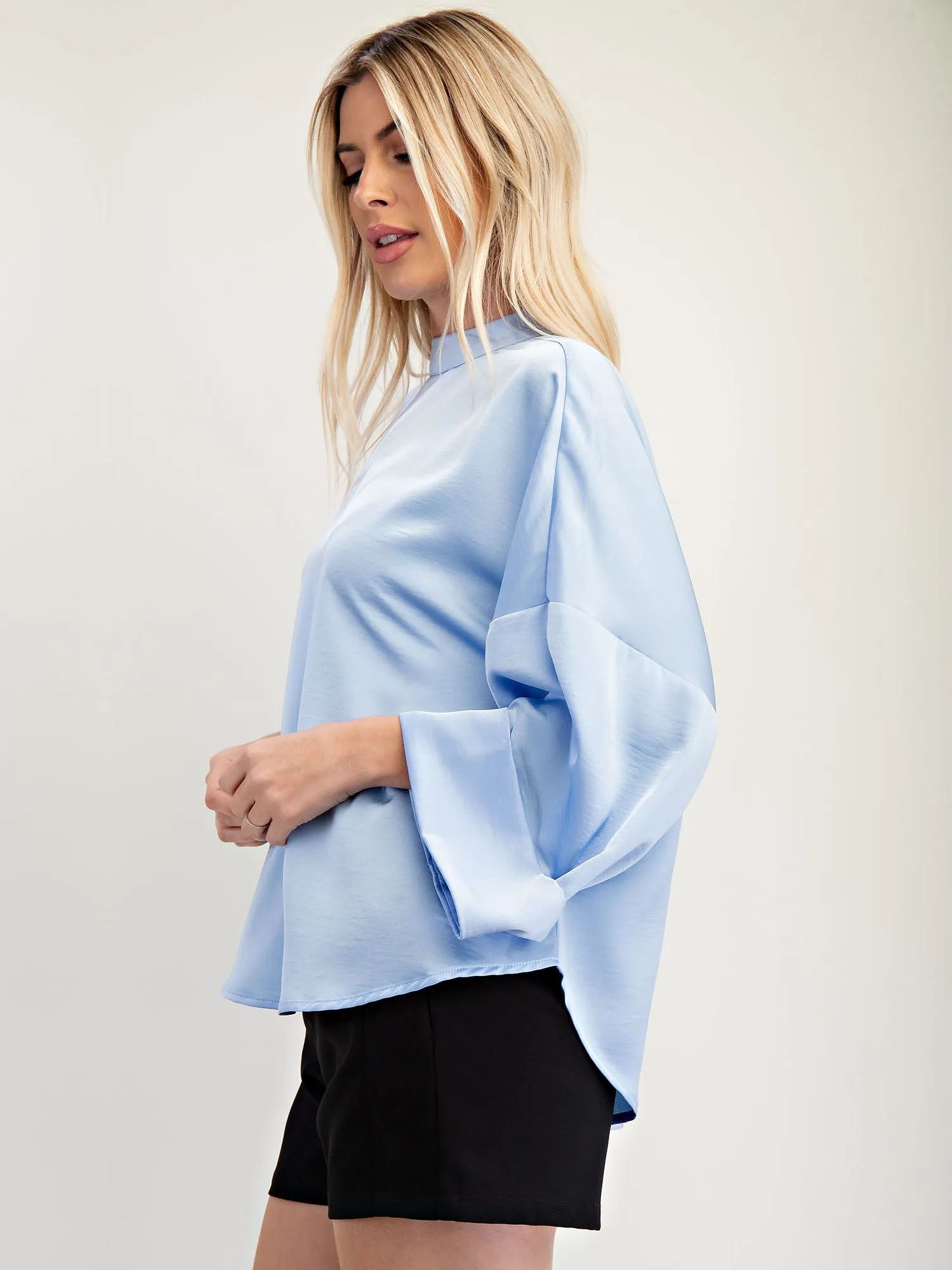 Mock Neck Satin Blouse