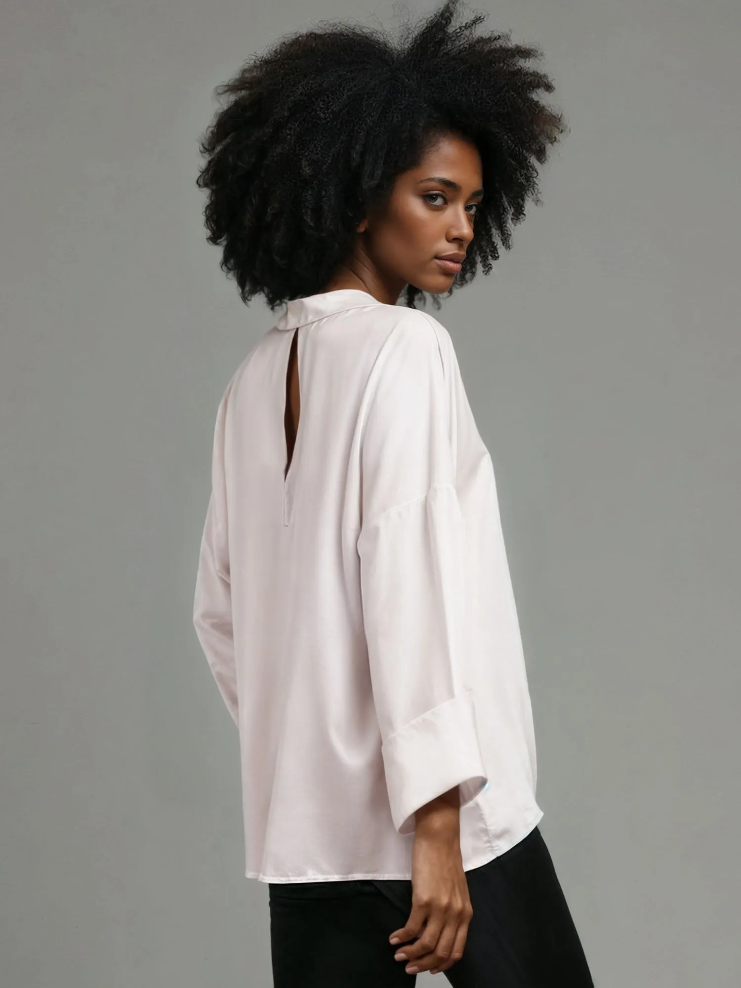 Mock Neck Satin Blouse