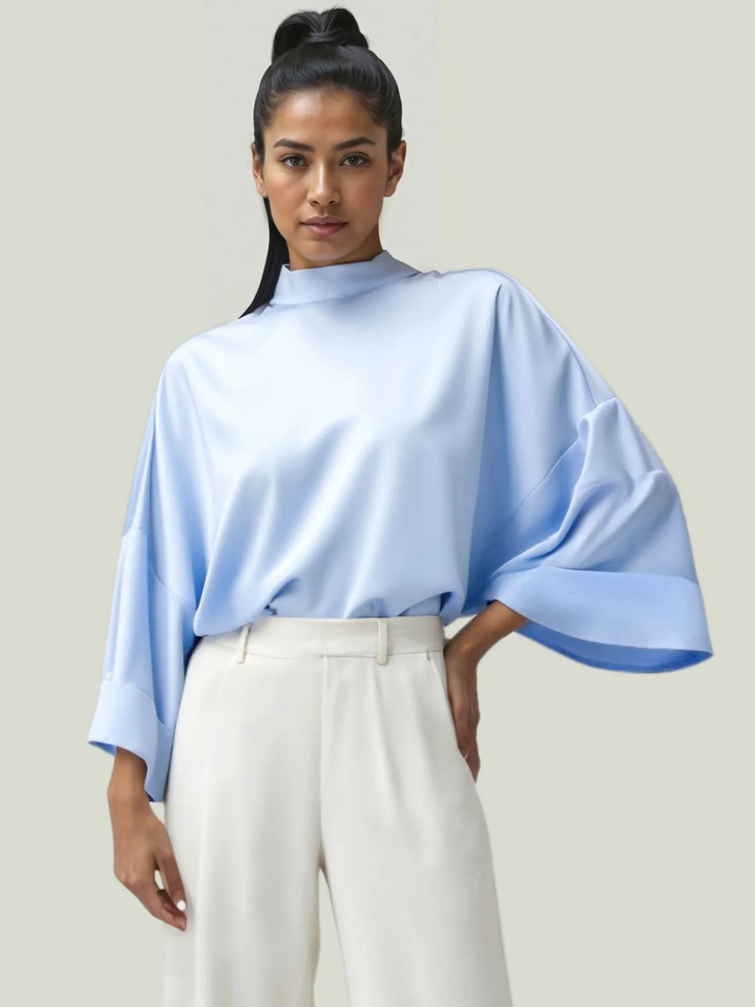 Mock Neck Satin Blouse