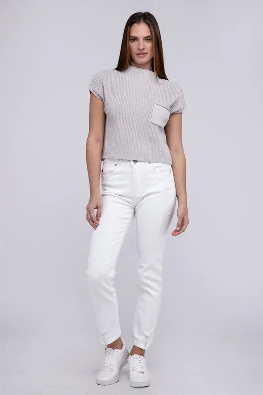 Mock Neck Short Sleeve Sweater