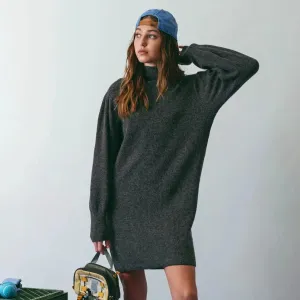 Mock Neck Sweater Dress - Charcoal