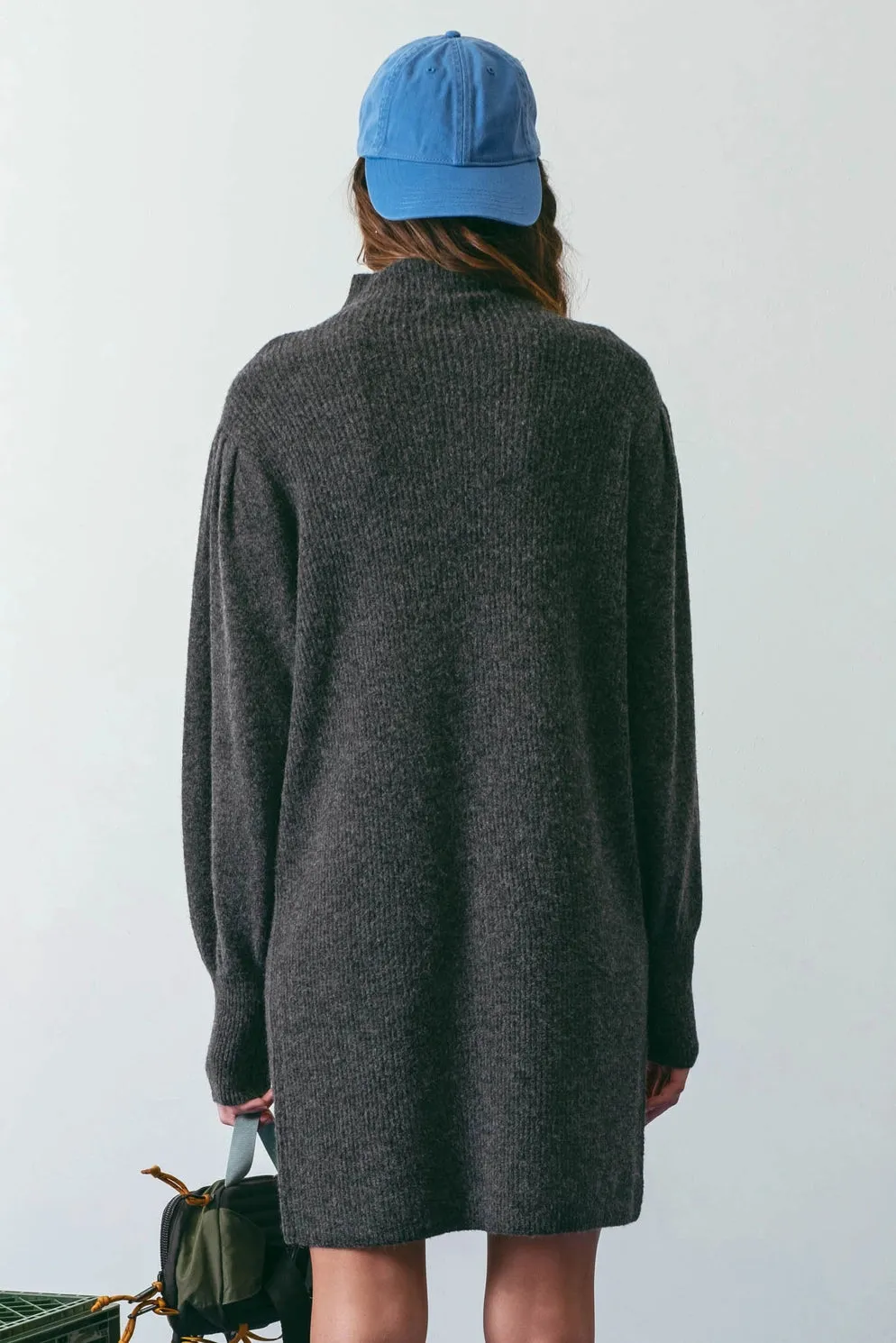 Mock Neck Sweater Dress - Charcoal